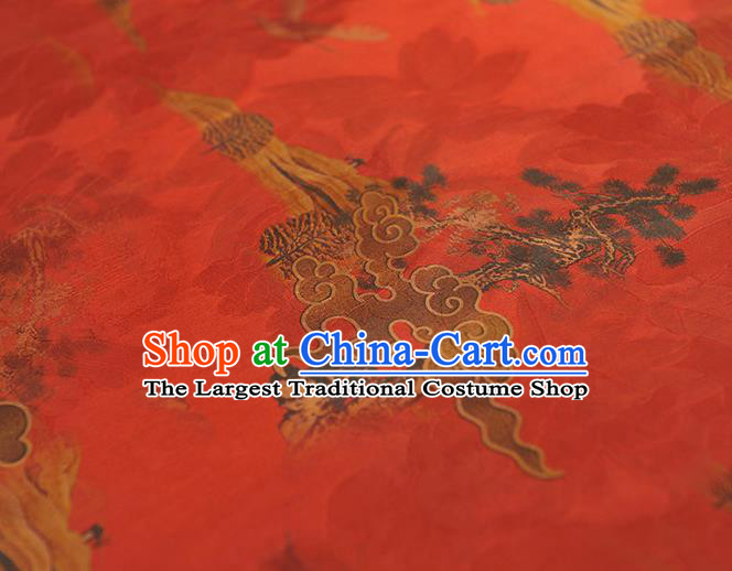 Chinese Red Gambiered Guangdong Gauze Fabric Traditional Cheongsam Satin Cloth Classical Cloud Pattern Silk
