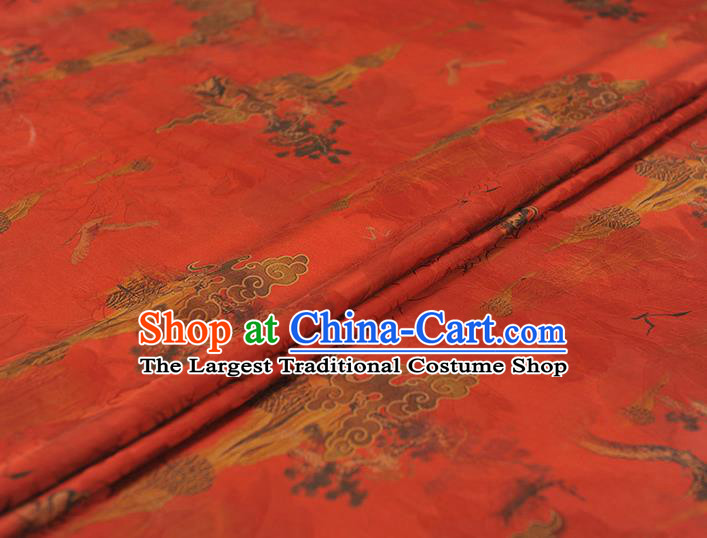 Chinese Red Gambiered Guangdong Gauze Fabric Traditional Cheongsam Satin Cloth Classical Cloud Pattern Silk