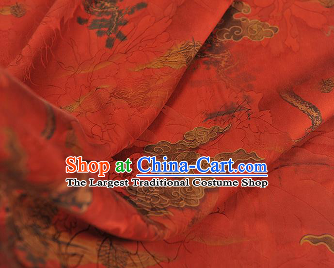 Chinese Red Gambiered Guangdong Gauze Fabric Traditional Cheongsam Satin Cloth Classical Cloud Pattern Silk