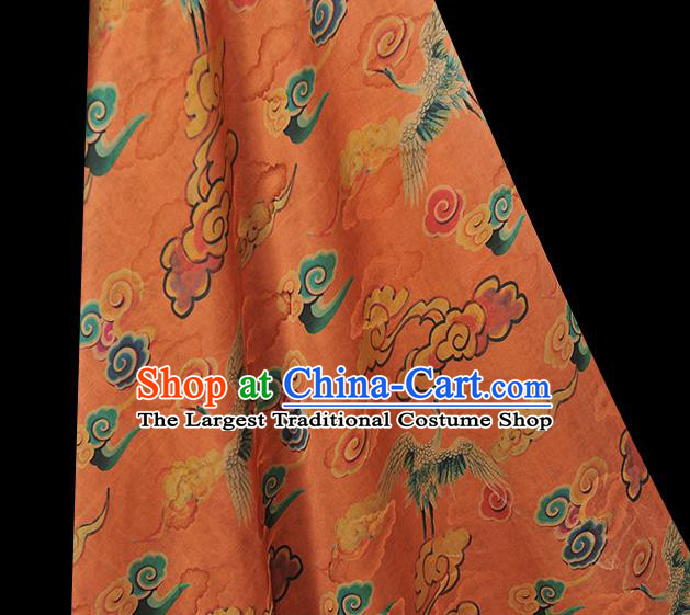 Chinese Jacquard Fabric Traditional Cheongsam Orange Satin Cloth Gambiered Guangdong Gauze Classical Cloud Crane Pattern Silk