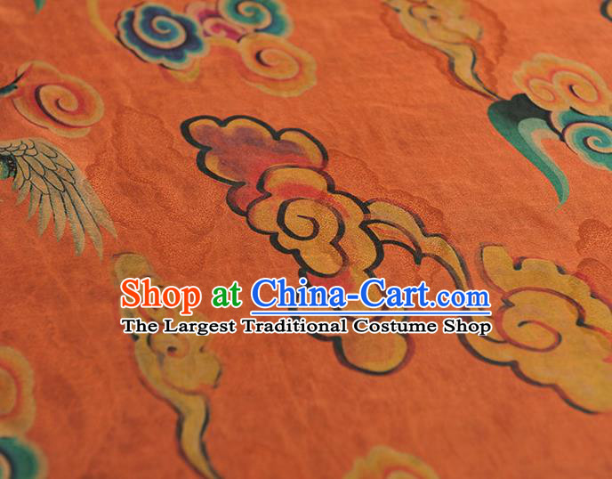 Chinese Jacquard Fabric Traditional Cheongsam Orange Satin Cloth Gambiered Guangdong Gauze Classical Cloud Crane Pattern Silk