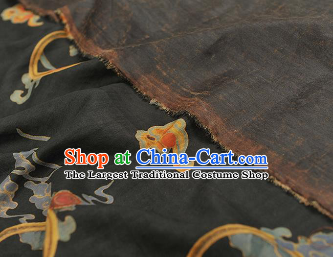 Chinese Classical Sunset Glow Pattern Silk Fabric Gambiered Guangdong Gauze Traditional Cheongsam Jacquard Black Cloth