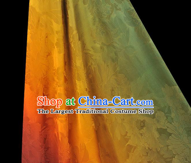 Chinese Gradient Yellow Jacquard Satin Cloth Classical Peony Pattern Silk Fabric Traditional Cheongsam Gambiered Guangdong Gauze
