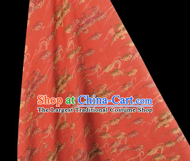 Chinese Traditional Cheongsam Cloth Red Gambiered Guangdong Gauze Classical Clouds Pattern Silk Fabric