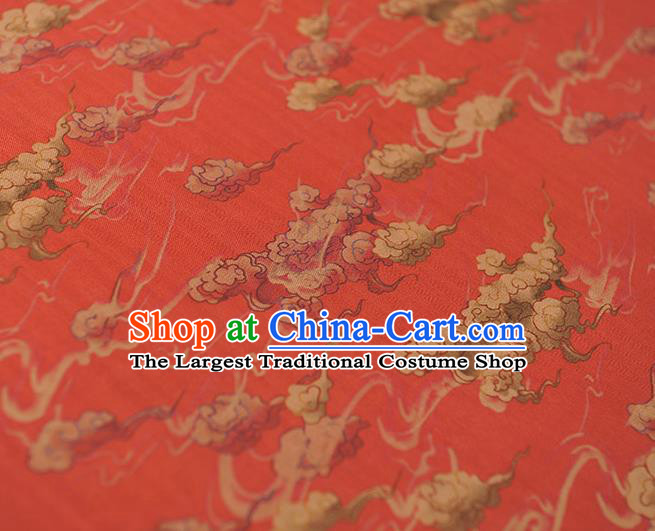 Chinese Traditional Cheongsam Cloth Red Gambiered Guangdong Gauze Classical Clouds Pattern Silk Fabric