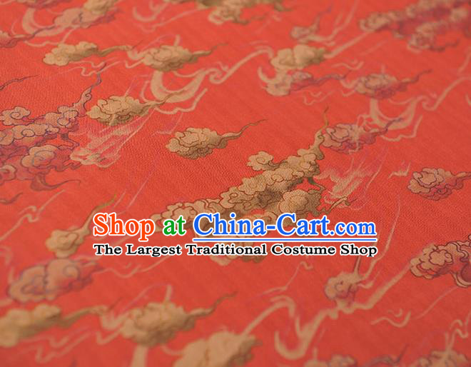 Chinese Traditional Cheongsam Cloth Red Gambiered Guangdong Gauze Classical Clouds Pattern Silk Fabric