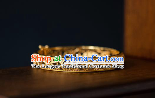 Chinese Ancient Palace Lady Amethyst Jewelry Accessories Traditional Ming Dynasty Gilding Plum Blossom Bracelet