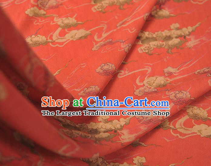 Chinese Traditional Cheongsam Cloth Red Gambiered Guangdong Gauze Classical Clouds Pattern Silk Fabric