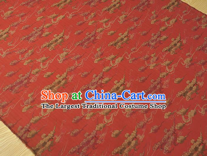 Chinese Traditional Cheongsam Cloth Red Gambiered Guangdong Gauze Classical Clouds Pattern Silk Fabric