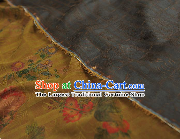 Chinese Cloth Classical Flowers Pattern Silk Fabric Traditional Cheongsam Olive Green Gambiered Guangdong Gauze