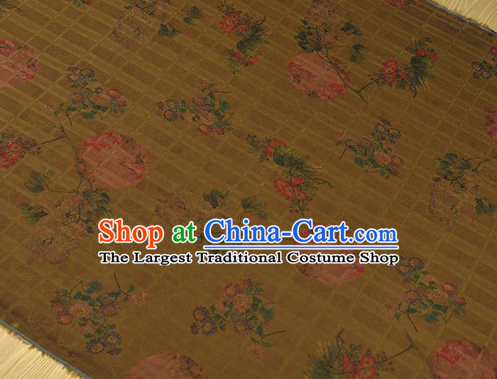 Chinese Cloth Classical Flowers Pattern Silk Fabric Traditional Cheongsam Olive Green Gambiered Guangdong Gauze