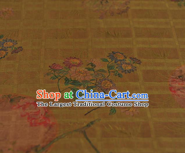 Chinese Cloth Classical Flowers Pattern Silk Fabric Traditional Cheongsam Olive Green Gambiered Guangdong Gauze