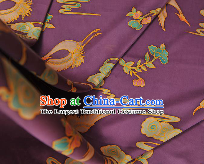 Chinese Traditional Gambiered Guangdong Gauze Classical Crane Flower Pattern Silk Fabric Cheongsam Purple Satin Cloth