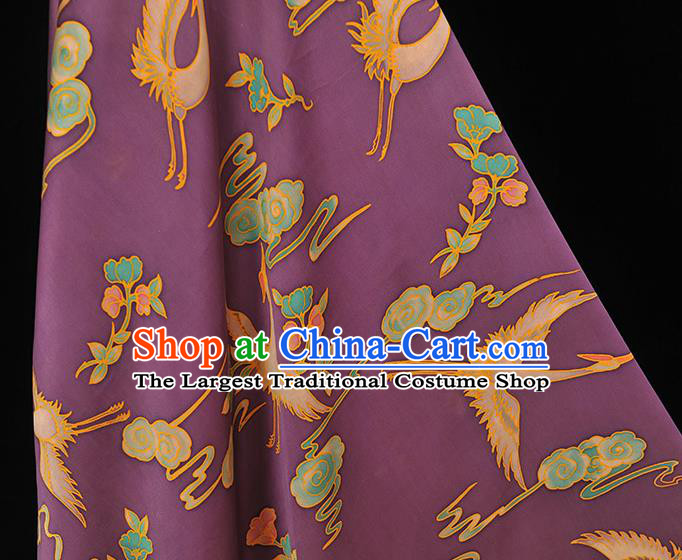 Chinese Traditional Gambiered Guangdong Gauze Classical Crane Flower Pattern Silk Fabric Cheongsam Purple Satin Cloth