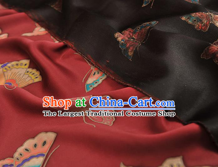 Chinese Traditional Red Gambiered Guangdong Gauze Classical Butterfly Pattern Silk Fabric Cheongsam Satin Cloth