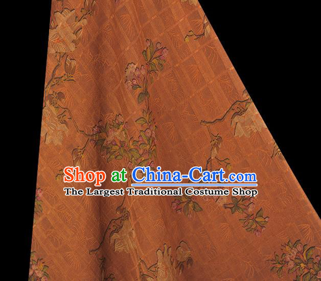 Chinese Classical Begonia Pattern Silk Fabric Traditional Cheongsam Cloth Brown Gambiered Guangdong Gauze