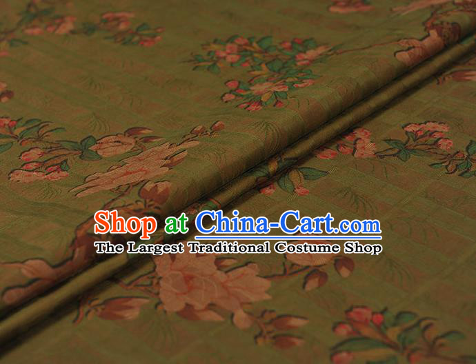 Chinese Traditional Cheongsam Cloth Green Gambiered Guangdong Gauze Classical Begonia Pattern Silk Fabric