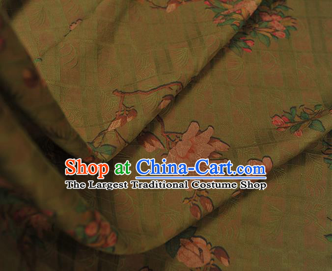 Chinese Traditional Cheongsam Cloth Green Gambiered Guangdong Gauze Classical Begonia Pattern Silk Fabric