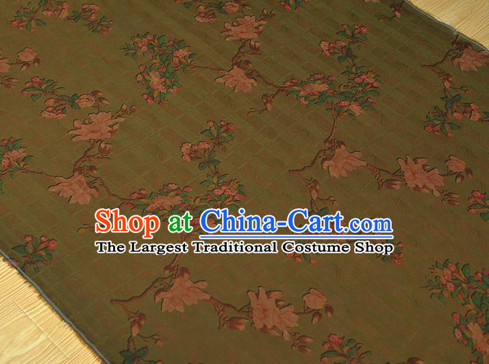 Chinese Traditional Cheongsam Cloth Green Gambiered Guangdong Gauze Classical Begonia Pattern Silk Fabric