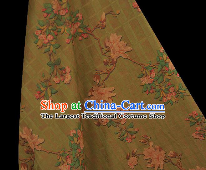 Chinese Traditional Cheongsam Cloth Green Gambiered Guangdong Gauze Classical Begonia Pattern Silk Fabric