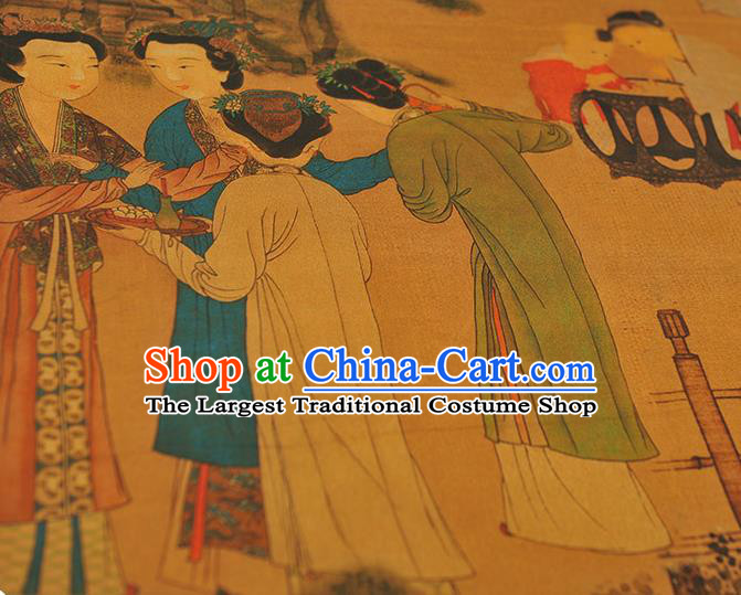Chinese Traditional Ginger Gambiered Guangdong Gauze Classical Beauty Pattern Silk Fabric Cheongsam Satin Cloth