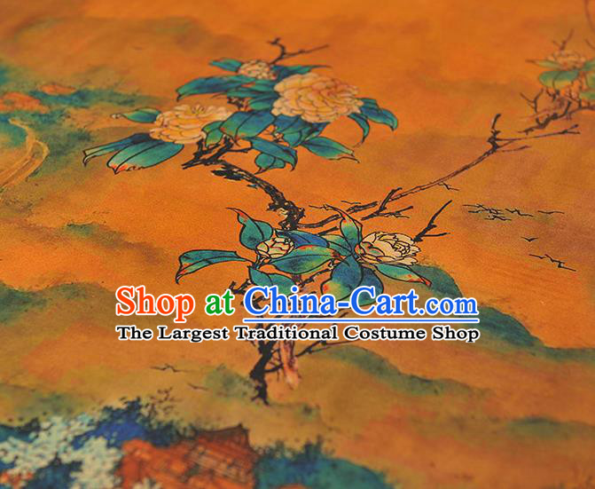 Chinese Cheongsam Classical Mountain Perch Pattern Satin Cloth Traditional Gambiered Guangdong Gauze Jacquard Ginger Silk Fabric