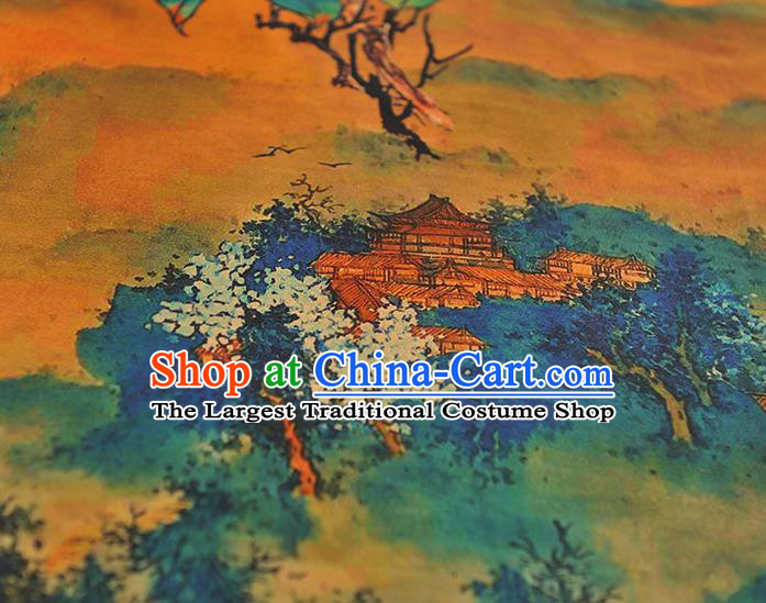 Chinese Cheongsam Classical Mountain Perch Pattern Satin Cloth Traditional Gambiered Guangdong Gauze Jacquard Ginger Silk Fabric