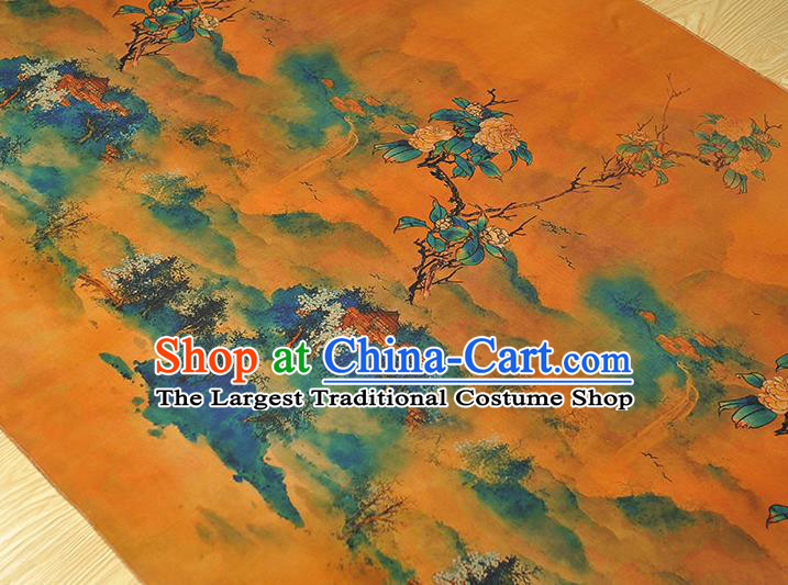 Chinese Cheongsam Classical Mountain Perch Pattern Satin Cloth Traditional Gambiered Guangdong Gauze Jacquard Ginger Silk Fabric