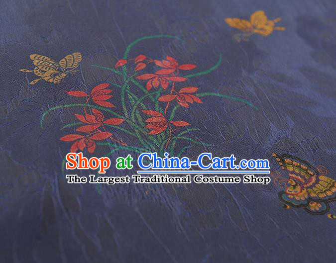 Chinese Classical Butterfly Orchids Pattern Purple Satin Cloth Traditional Jacquard Silk Fabric Cheongsam Gambiered Guangdong Gauze