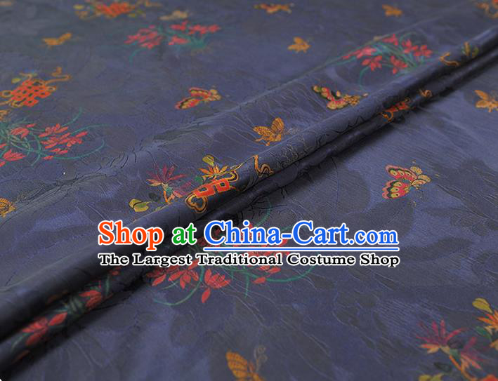 Chinese Classical Butterfly Orchids Pattern Purple Satin Cloth Traditional Jacquard Silk Fabric Cheongsam Gambiered Guangdong Gauze
