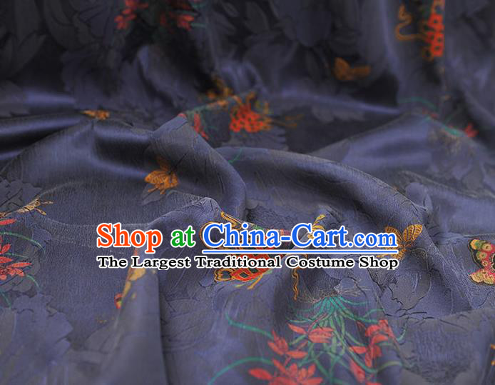 Chinese Classical Butterfly Orchids Pattern Purple Satin Cloth Traditional Jacquard Silk Fabric Cheongsam Gambiered Guangdong Gauze