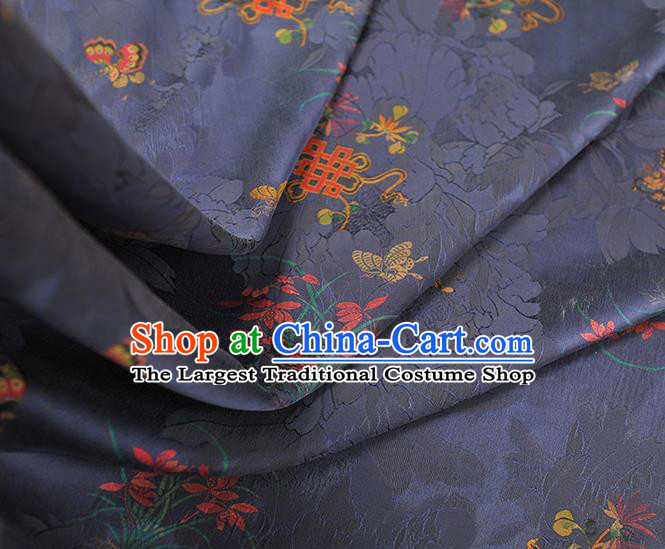 Chinese Classical Butterfly Orchids Pattern Purple Satin Cloth Traditional Jacquard Silk Fabric Cheongsam Gambiered Guangdong Gauze