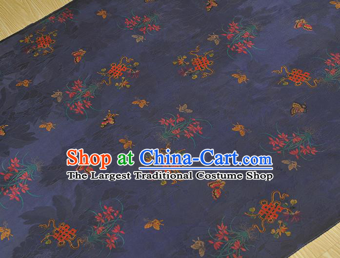 Chinese Classical Butterfly Orchids Pattern Purple Satin Cloth Traditional Jacquard Silk Fabric Cheongsam Gambiered Guangdong Gauze