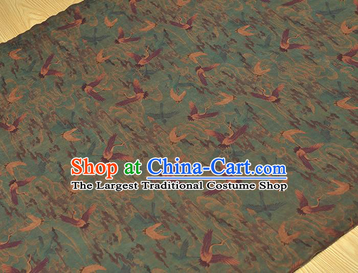 Chinese Traditional Silk Fabric Classical Cranes Pattern Blue Cloth Cheongsam Gambiered Guangdong Gauze