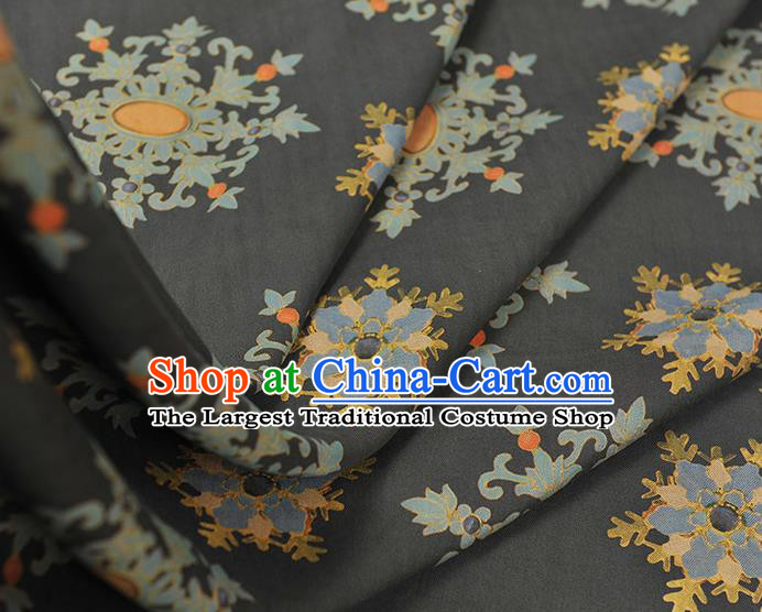 Chinese Classical Snowflake Pattern Cloth Cheongsam Gambiered Guangdong Gauze Traditional Black Silk Fabric