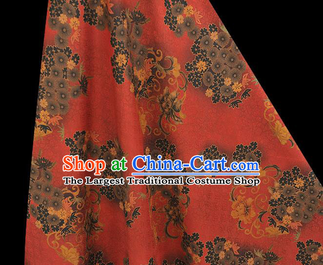 Chinese Traditional Cheongsam Red Silk Fabric Gambiered Guangdong Gauze Classical Apricot Blossom Pattern Cloth