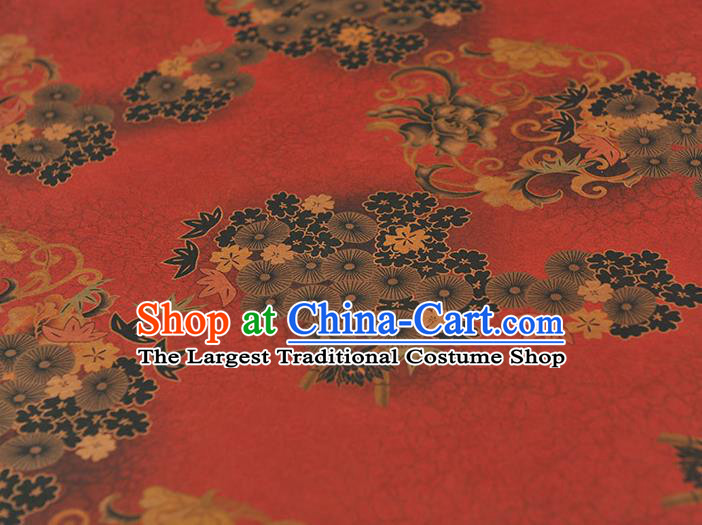 Chinese Traditional Cheongsam Red Silk Fabric Gambiered Guangdong Gauze Classical Apricot Blossom Pattern Cloth