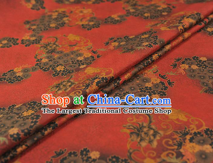 Chinese Traditional Cheongsam Red Silk Fabric Gambiered Guangdong Gauze Classical Apricot Blossom Pattern Cloth
