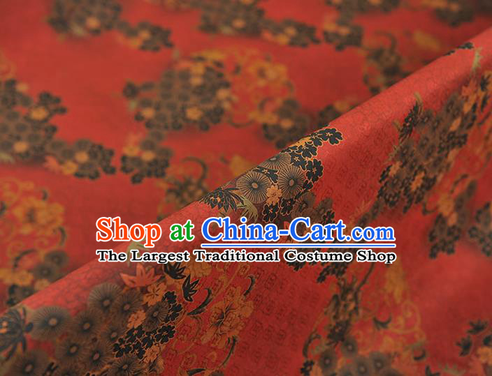 Chinese Traditional Cheongsam Red Silk Fabric Gambiered Guangdong Gauze Classical Apricot Blossom Pattern Cloth