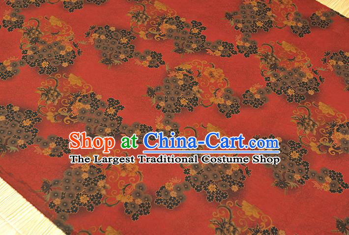 Chinese Traditional Cheongsam Red Silk Fabric Gambiered Guangdong Gauze Classical Apricot Blossom Pattern Cloth