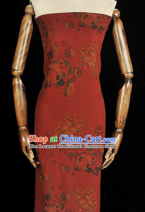 Chinese Traditional Cheongsam Silk Fabric Red Gambiered Guangdong Gauze Classical Phoenix Peony Pattern Cloth