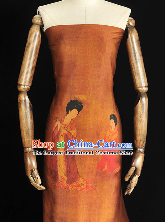 Chinese Traditional Ginger Silk Fabric Cheongsam Gambiered Guangdong Gauze Classical Palace Lady Pattern Silk Material
