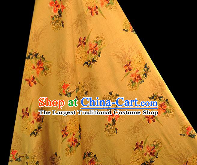 Chinese Traditional Yellow Silk Fabric Cheongsam Gambiered Guangdong Gauze Classical Osmanthus Pattern Silk Material