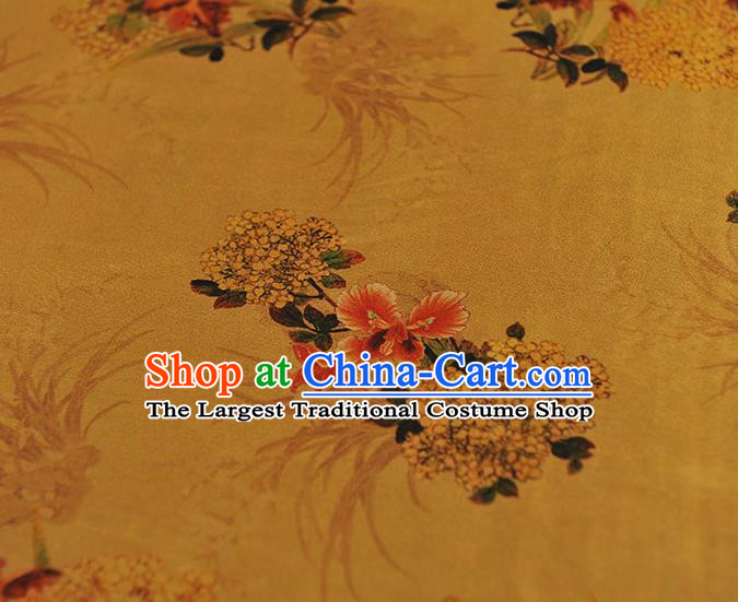 Chinese Traditional Yellow Silk Fabric Cheongsam Gambiered Guangdong Gauze Classical Osmanthus Pattern Silk Material
