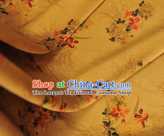 Chinese Traditional Yellow Silk Fabric Cheongsam Gambiered Guangdong Gauze Classical Osmanthus Pattern Silk Material