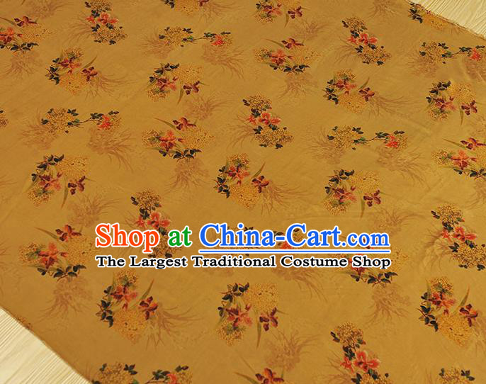 Chinese Traditional Yellow Silk Fabric Cheongsam Gambiered Guangdong Gauze Classical Osmanthus Pattern Silk Material