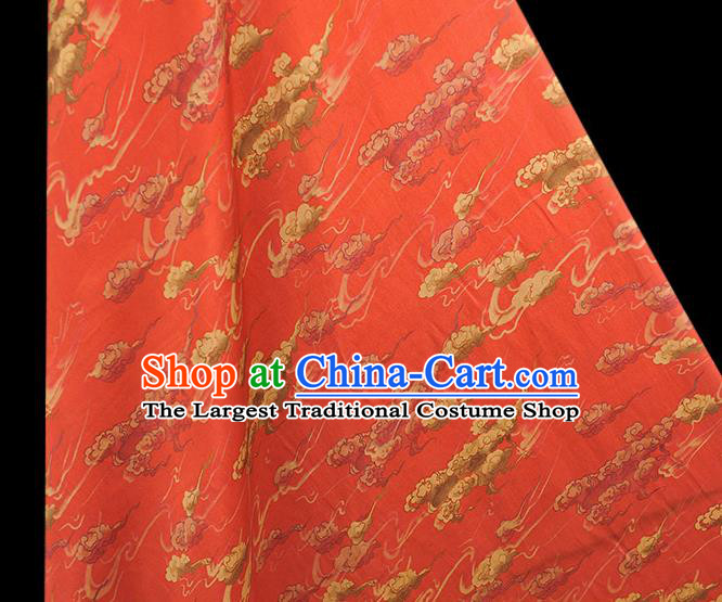 Chinese Traditional Red Silk Fabric Cheongsam Gambiered Guangdong Gauze Classical Clouds Pattern Silk Material
