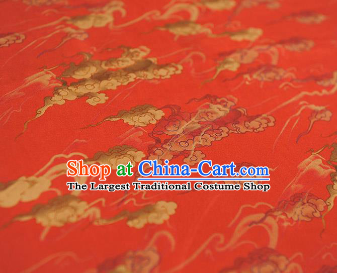 Chinese Traditional Red Silk Fabric Cheongsam Gambiered Guangdong Gauze Classical Clouds Pattern Silk Material