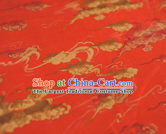 Chinese Traditional Red Silk Fabric Cheongsam Gambiered Guangdong Gauze Classical Clouds Pattern Silk Material