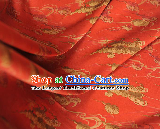 Chinese Traditional Red Silk Fabric Cheongsam Gambiered Guangdong Gauze Classical Clouds Pattern Silk Material